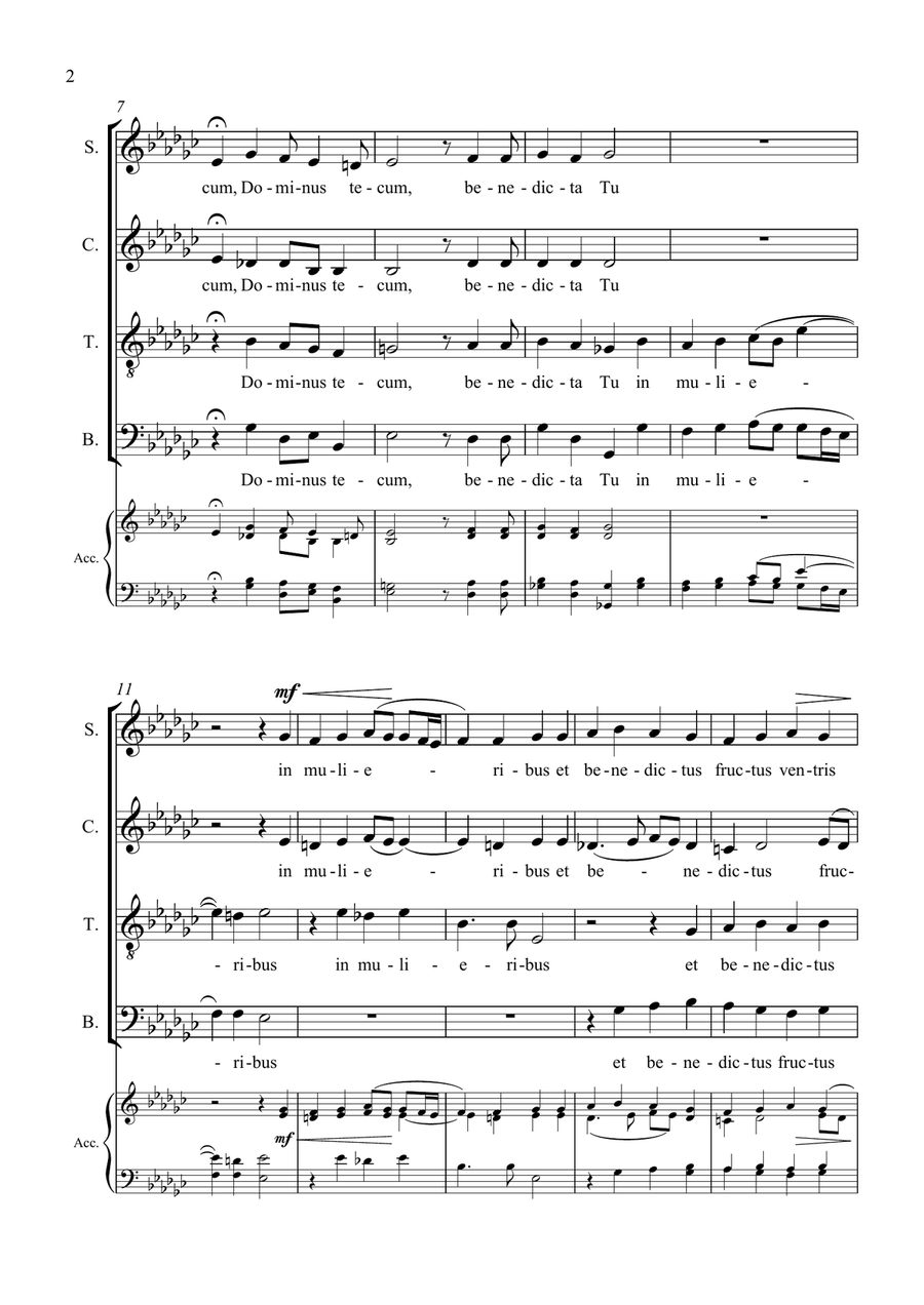 Ave Maria - Tomas Luis de Victoria - for Choir with Accompaniment - in Gb Major 4-Part scores gallery preview page 2