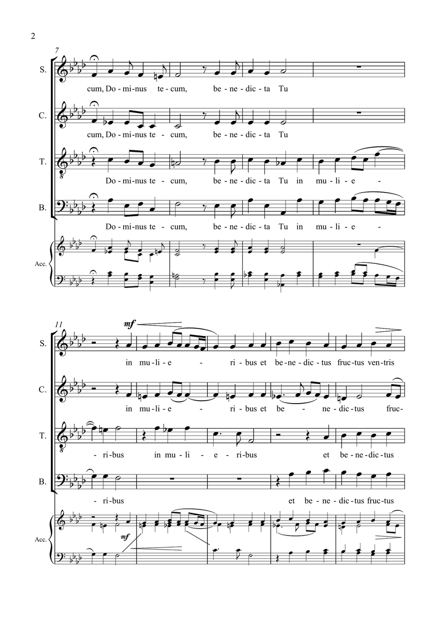 Ave Maria - Tomas Luis de Victoria - for Choir with Accompaniment - in Ab Major 4-Part scores gallery preview page 2