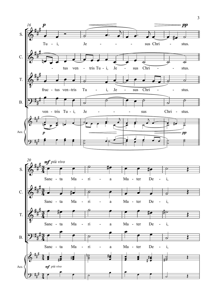 Ave Maria - Tomas Luis de Victoria - for Choir with Accompaniment - in A Major 4-Part scores gallery preview page 3