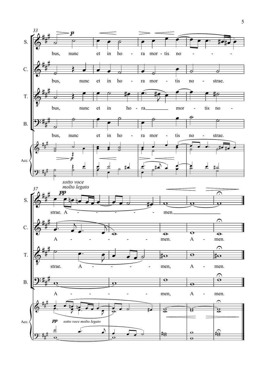 Ave Maria - Tomas Luis de Victoria - for Choir with Accompaniment - in A Major 4-Part scores gallery preview page 5