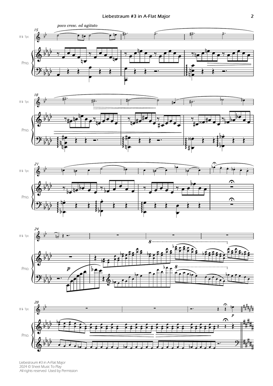 Liebestraum No.3 - Bb Trumpet and Piano (Full Score and Parts) B-Flat Trumpet scores gallery preview page 4