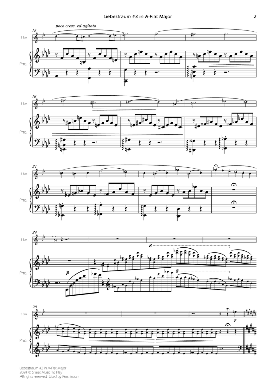 Liebestraum No.3 - Soprano Sax and Piano (Full Score and Parts) Soprano Saxophone scores gallery preview page 4