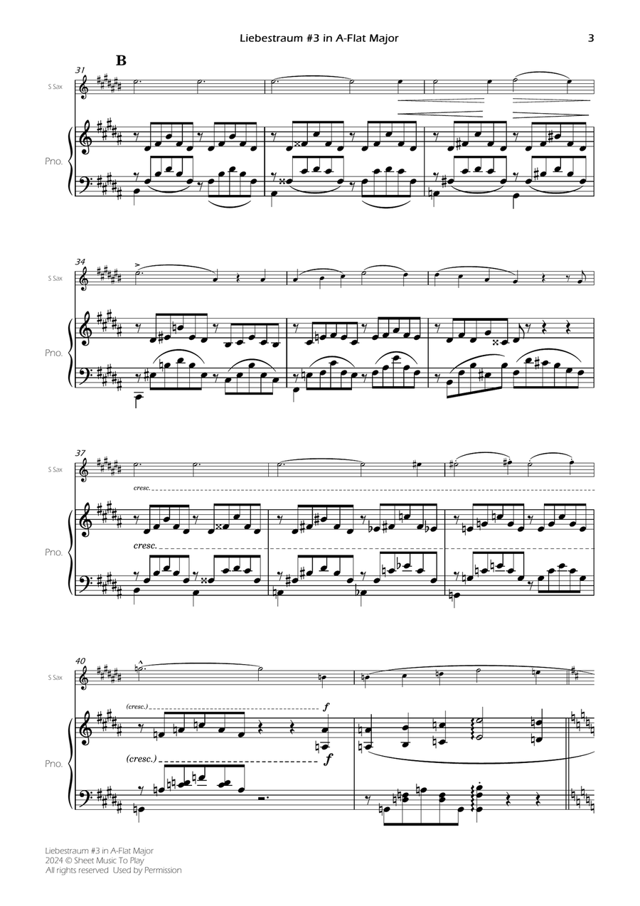 Liebestraum No.3 - Soprano Sax and Piano (Full Score and Parts) Soprano Saxophone scores gallery preview page 5