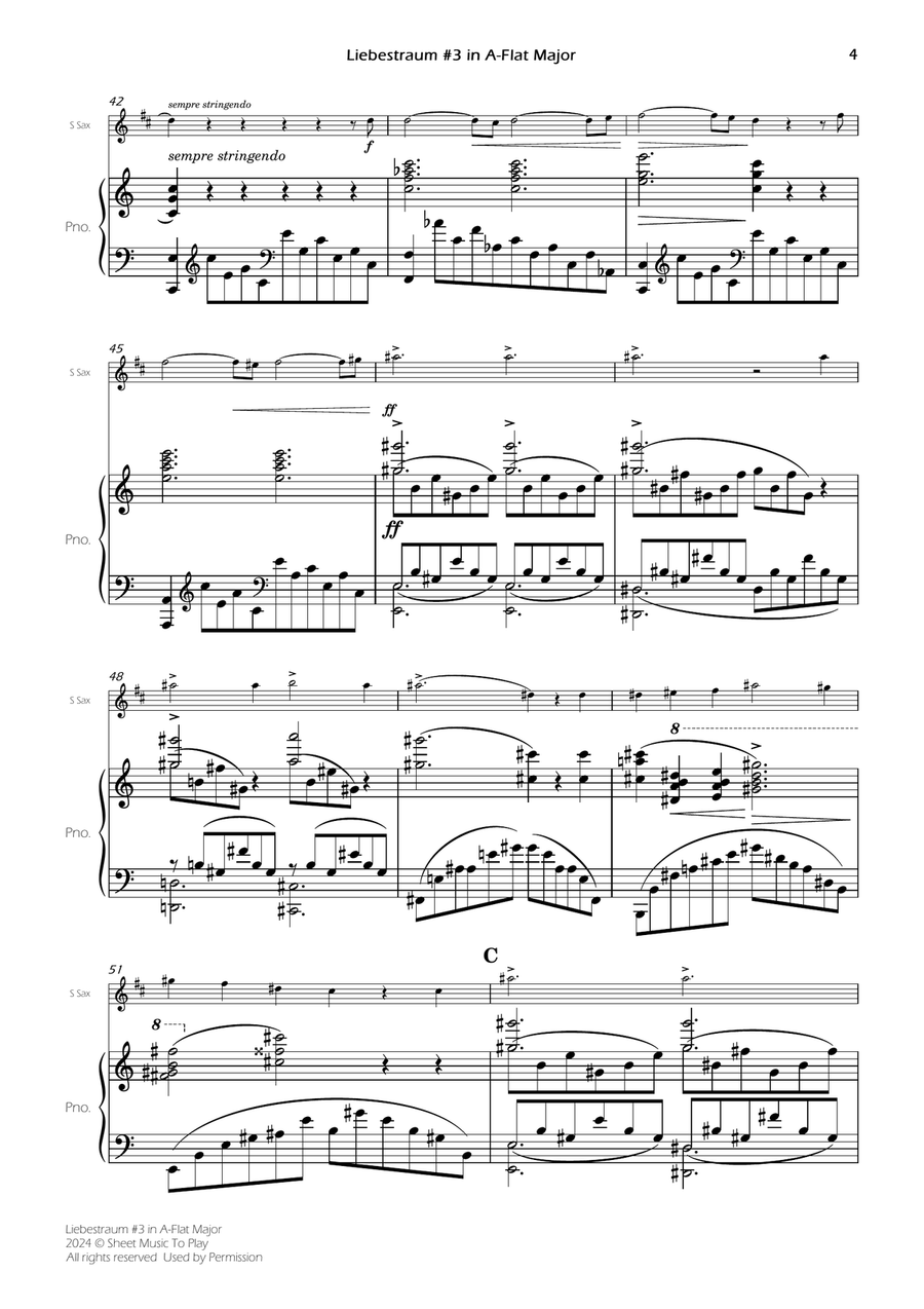 Liebestraum No.3 - Soprano Sax and Piano (Full Score and Parts) Soprano Saxophone scores gallery preview page 6