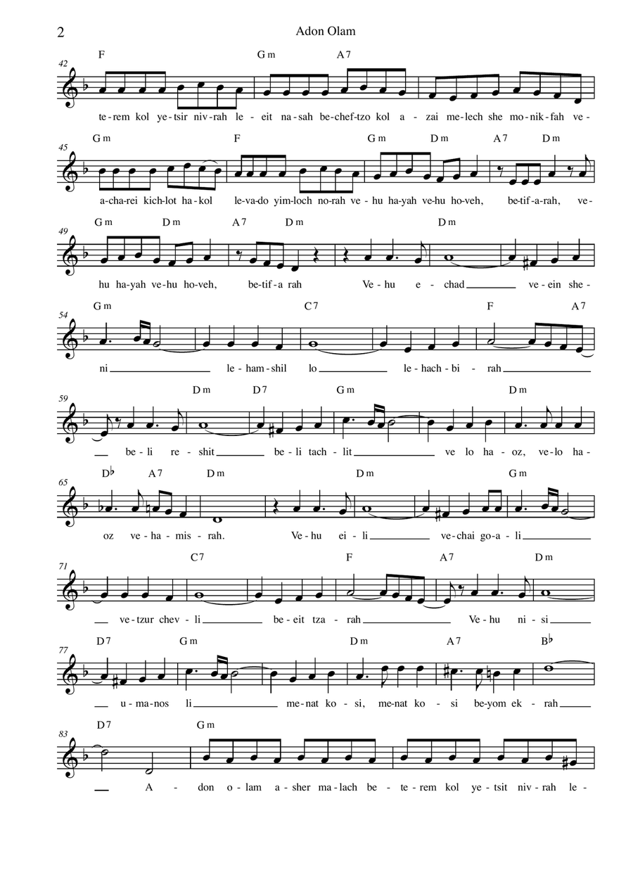 Adon Olam Uzi Hitman Adon Olam Uzi Hitman Piano, Vocal scores gallery preview page 2