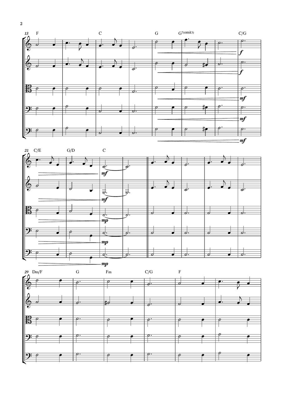 Silent Night - Christmas Songs for String Quintet with chords String Orchestra scores gallery preview page 2