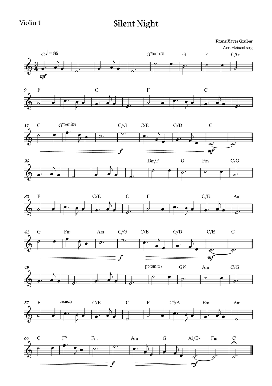 Silent Night - Christmas Songs for String Quintet with chords String Orchestra scores gallery preview page 5