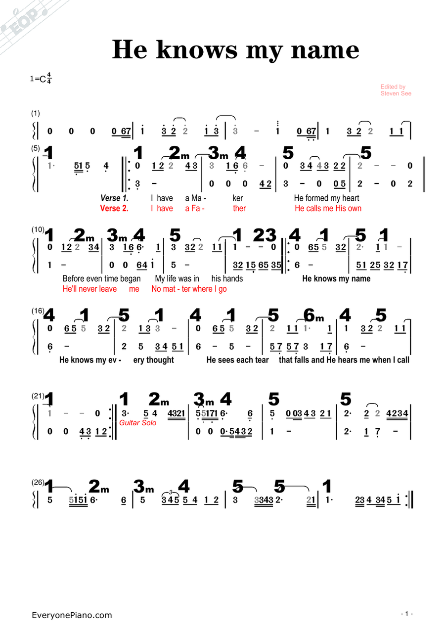 He Knows My Name Piano scores gallery preview page 1