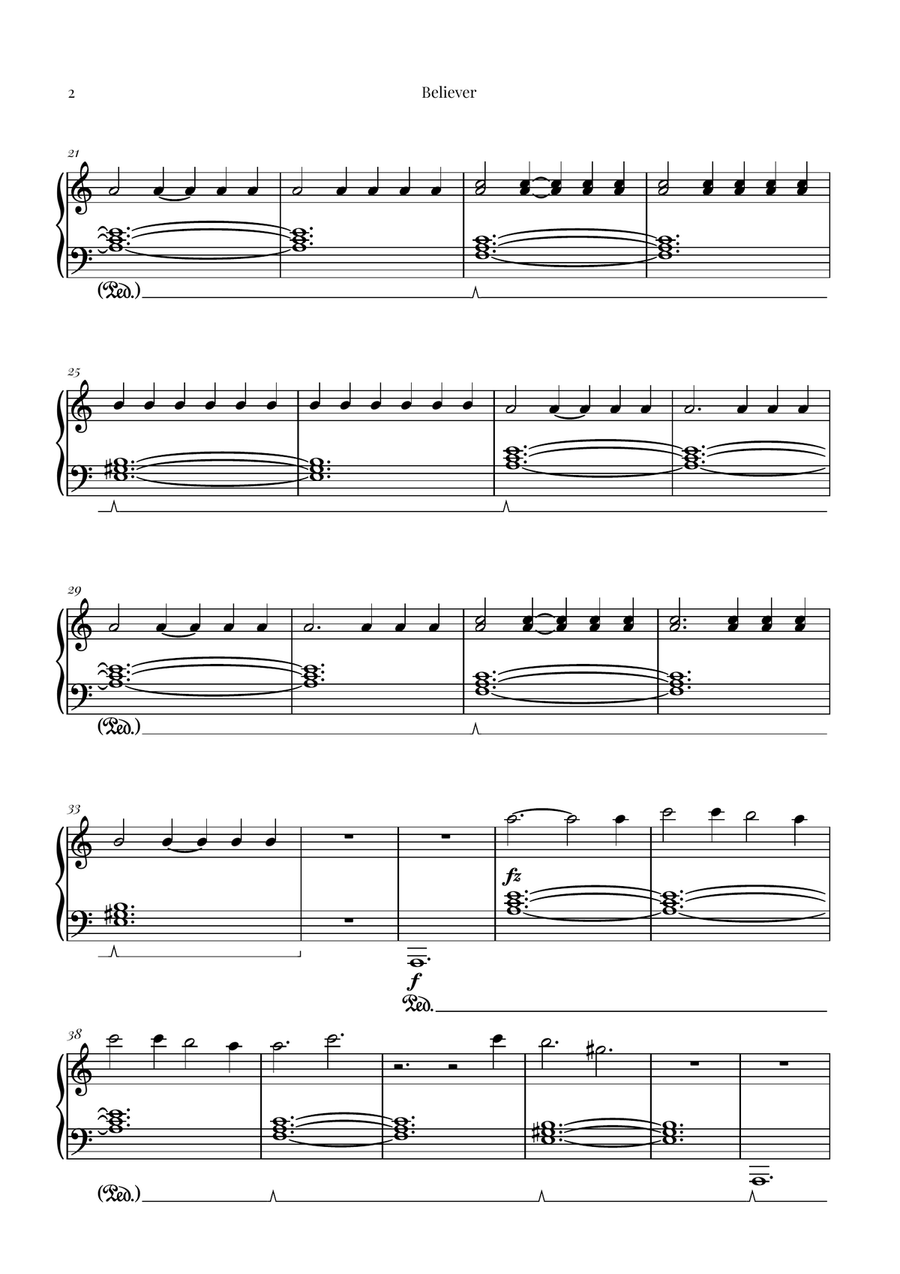 Believer Piano Solo scores gallery preview page 2