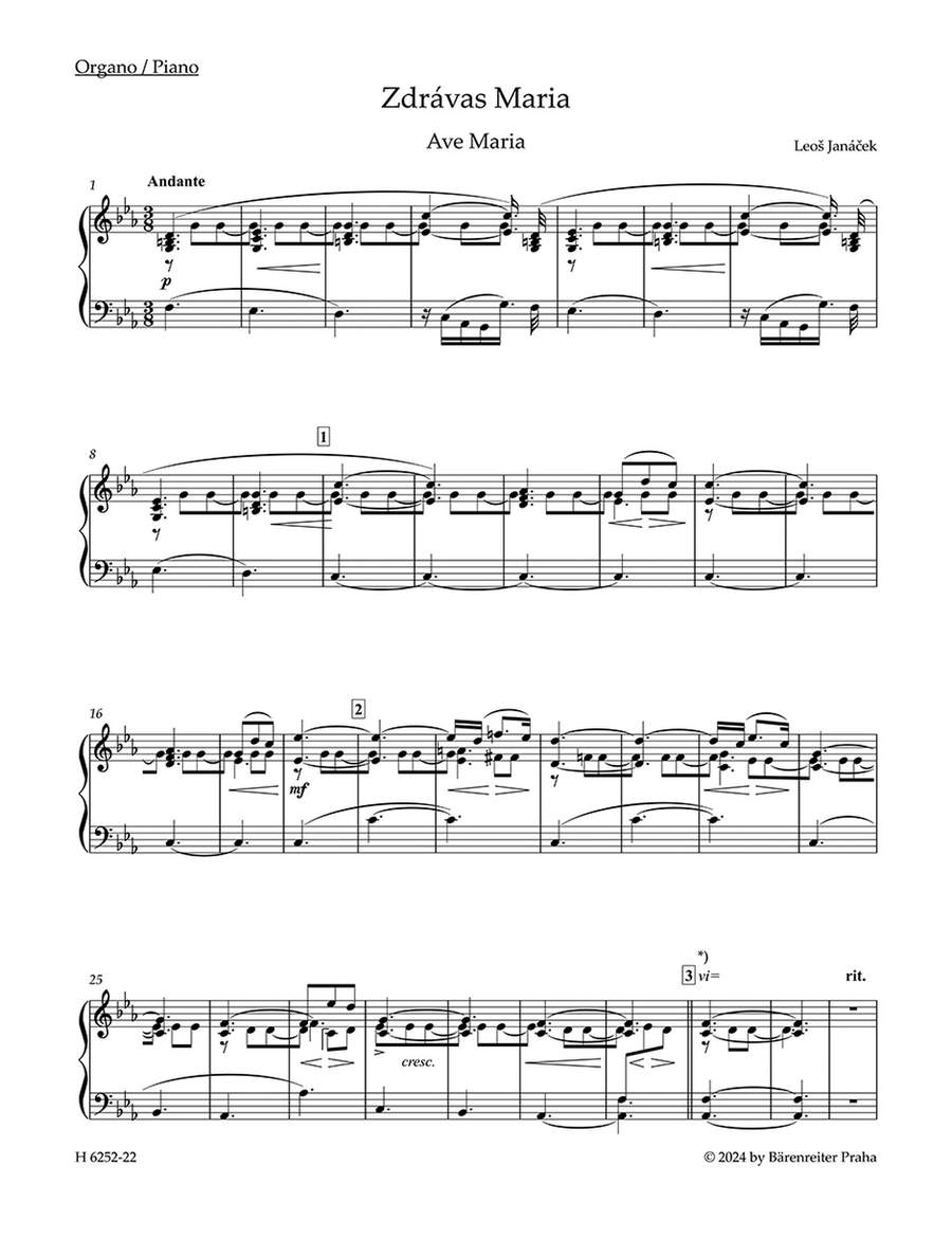 Zdrávas Maria / Ave Maria für Sopran oder Tenor und gemischten Chor (ad libitum) mit Violine und Klavier/Orgelbegleitung (1904) Violin Solo scores gallery preview page 2