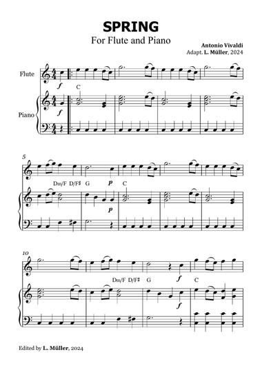 Spring - Vivaldi - For Flute and Piano with chords