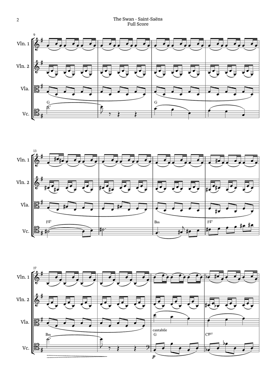 The Swan for String Quartet by Saint-Saens, Ratner 125 String Quartet scores gallery preview page 2
