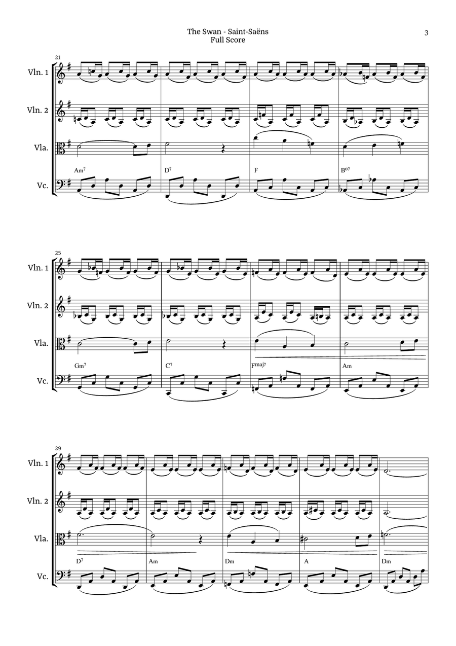 The Swan for String Quartet by Saint-Saens, Ratner 125 String Quartet scores gallery preview page 3