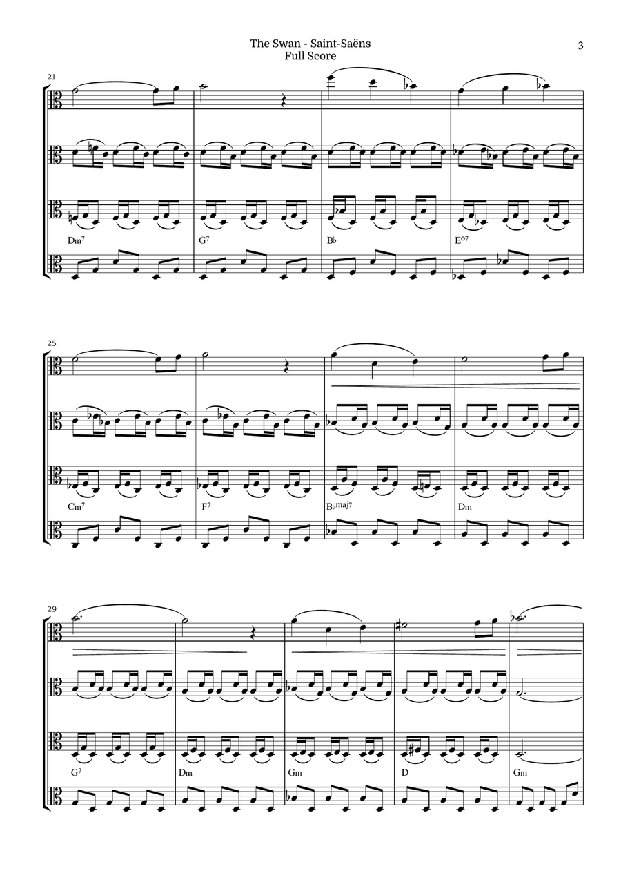 The Swan for Viola Quartet by Saint-Saens, Ratner 125 String Quartet scores gallery preview page 3