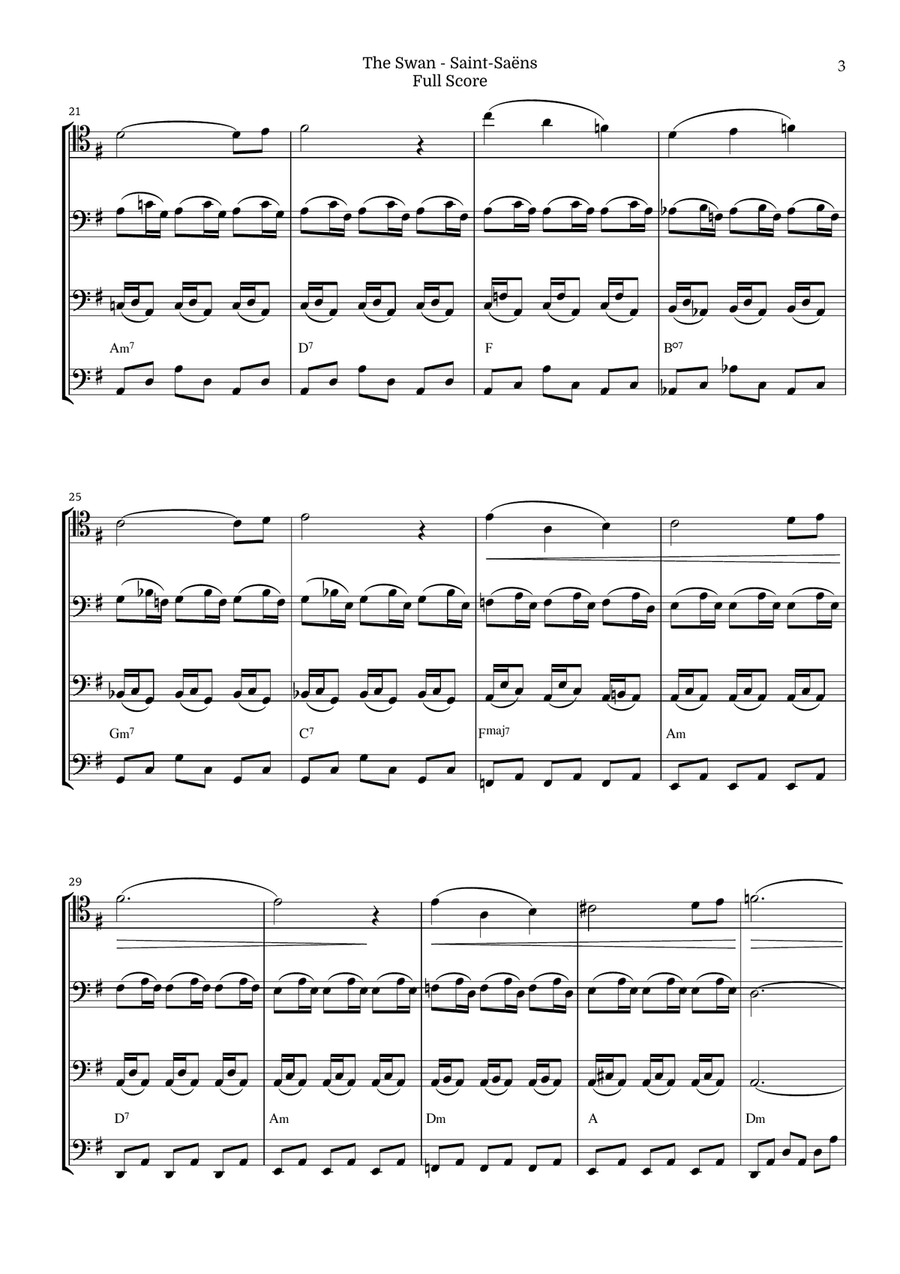 The Swan for Violoncello Quartet by Saint-Saens, Ratner 125 String Quartet scores gallery preview page 3