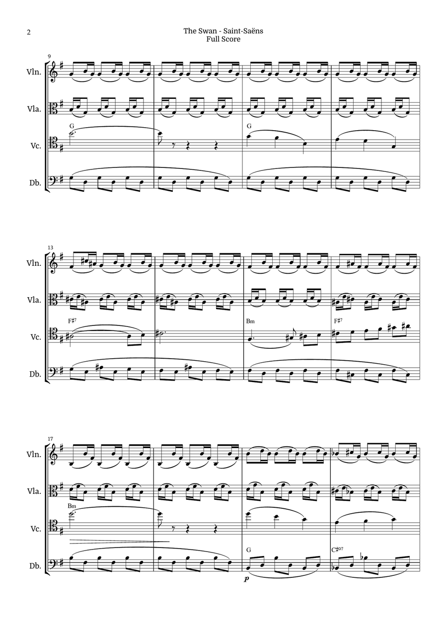 The Swan for String Ensemble by Saint-Saens, Ratner 125 Chamber Music scores gallery preview page 2