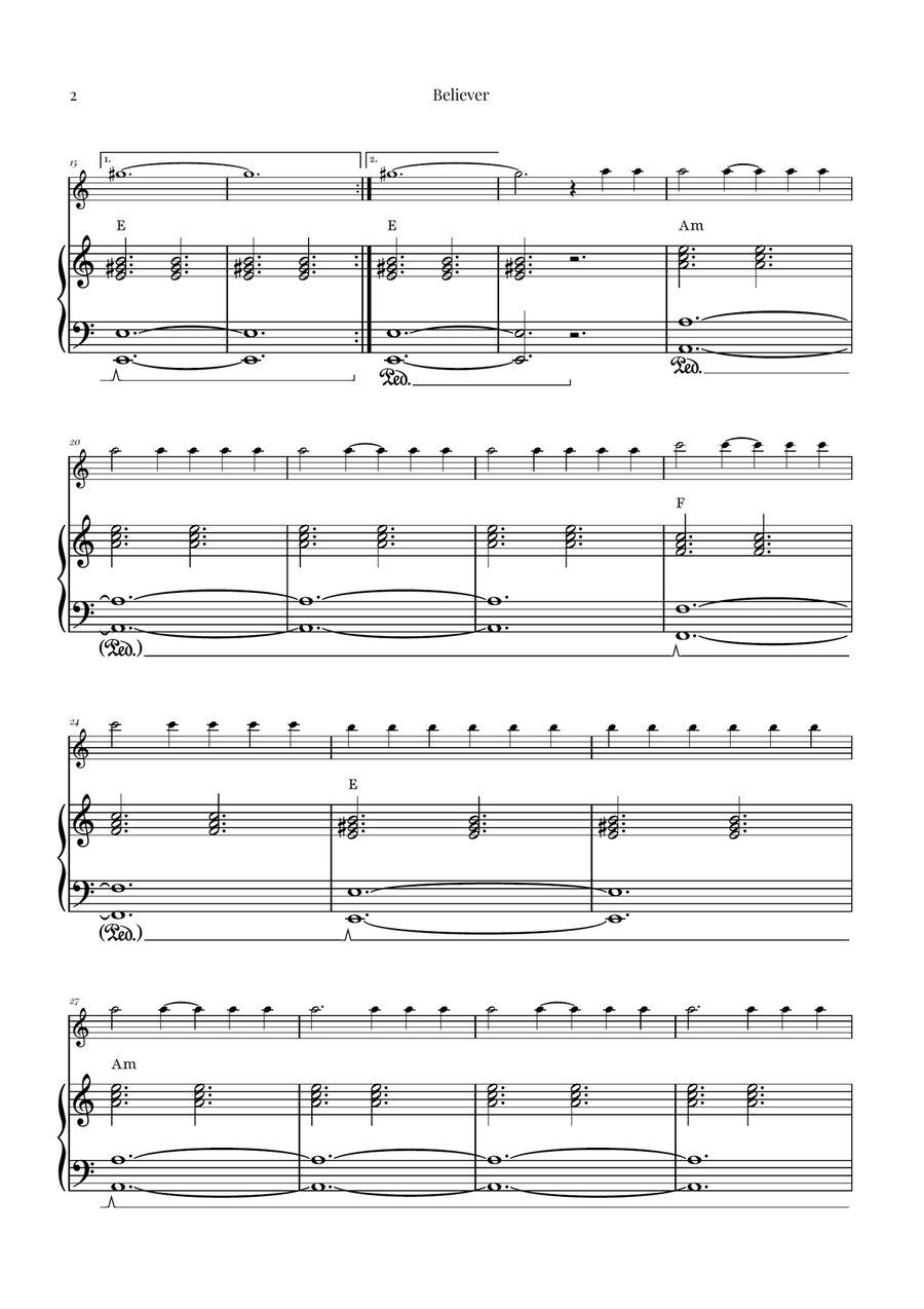 Believer Piano scores gallery preview page 2