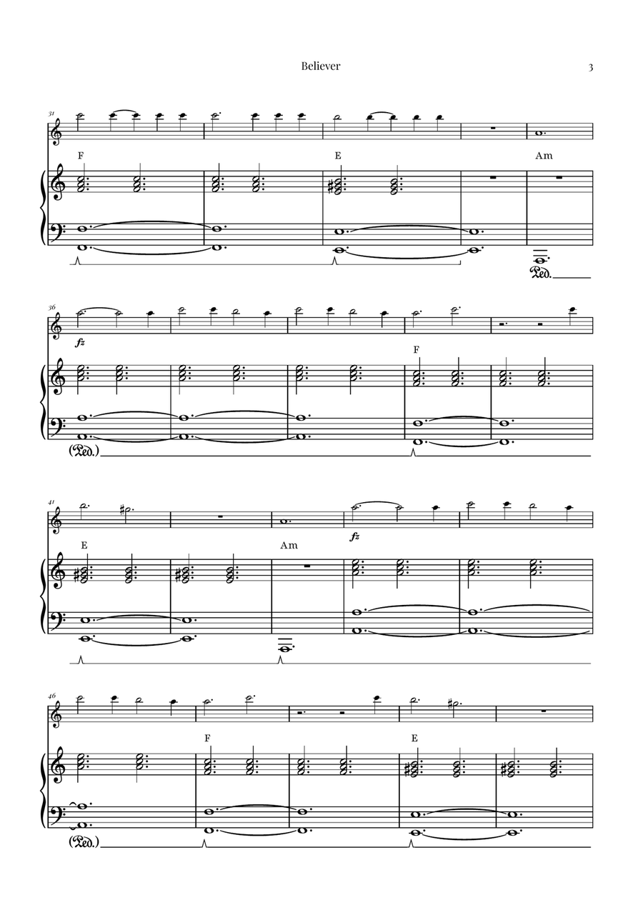 Believer Piano scores gallery preview page 3
