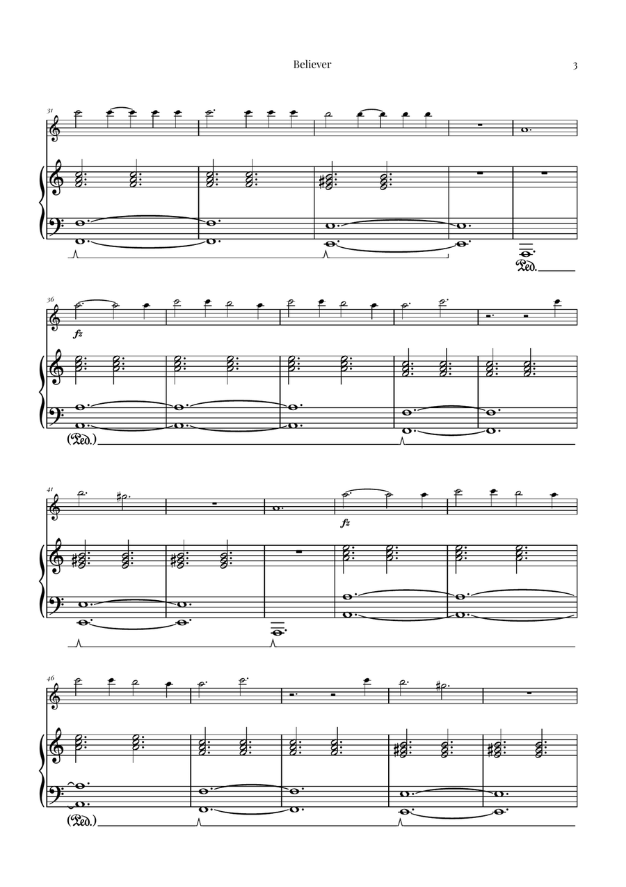 Believer Piano scores gallery preview page 3