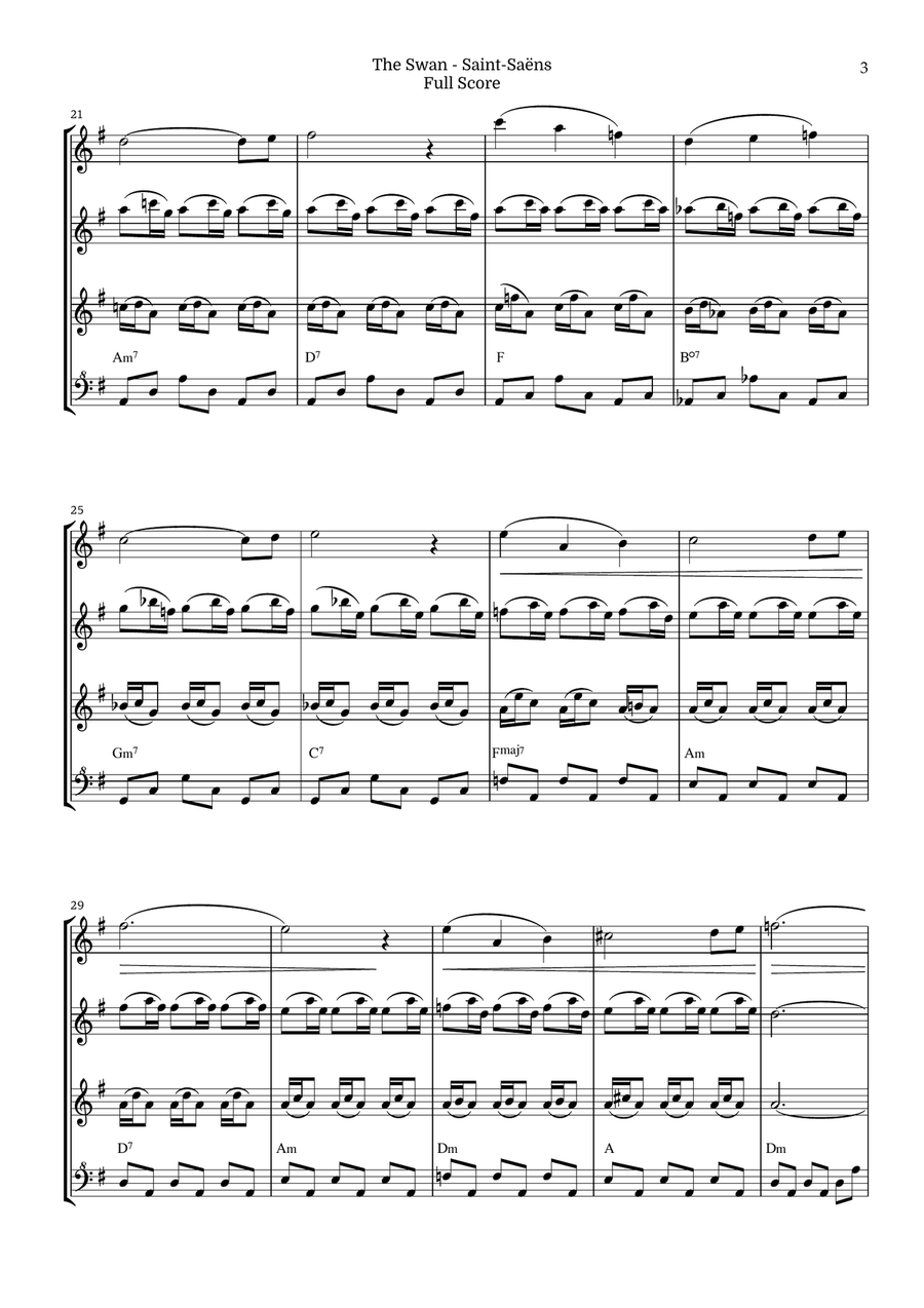 The Swan for Recorder Quartet by Saint-Saens, Ratner 125 Chamber Music scores gallery preview page 3