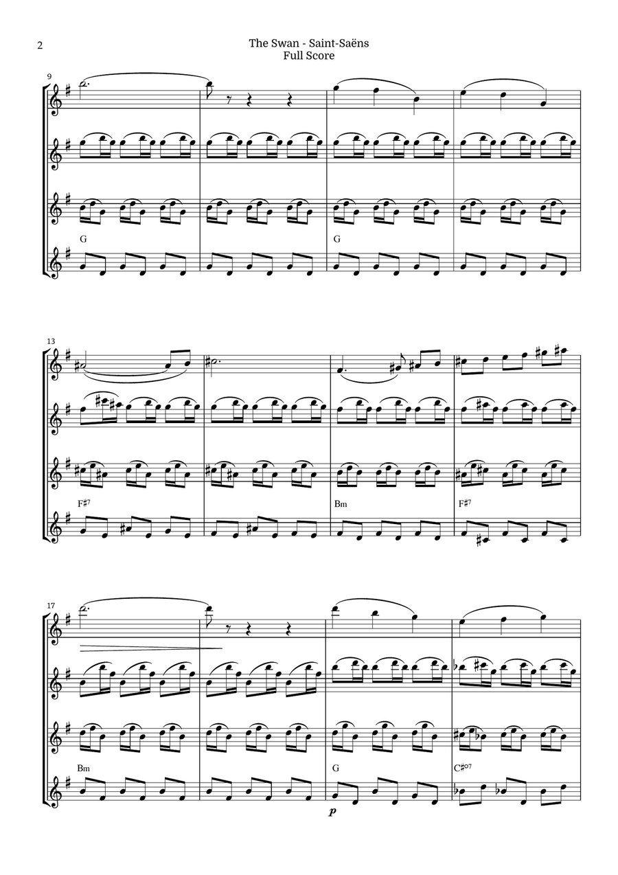 The Swan for Flute Quartet by Saint-Saens, Ratner 125 Flute Quartet scores gallery preview page 2