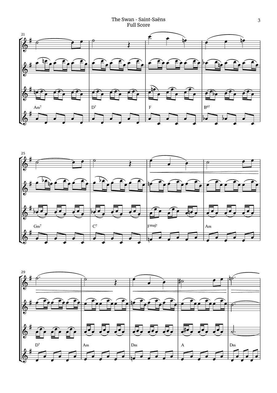 The Swan for Flute Quartet by Saint-Saens, Ratner 125 Flute Quartet scores gallery preview page 3