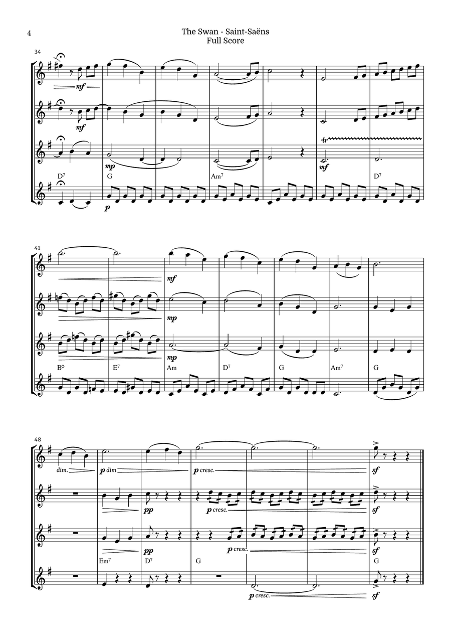 The Swan for Flute Quartet by Saint-Saens, Ratner 125 Flute Quartet scores gallery preview page 4