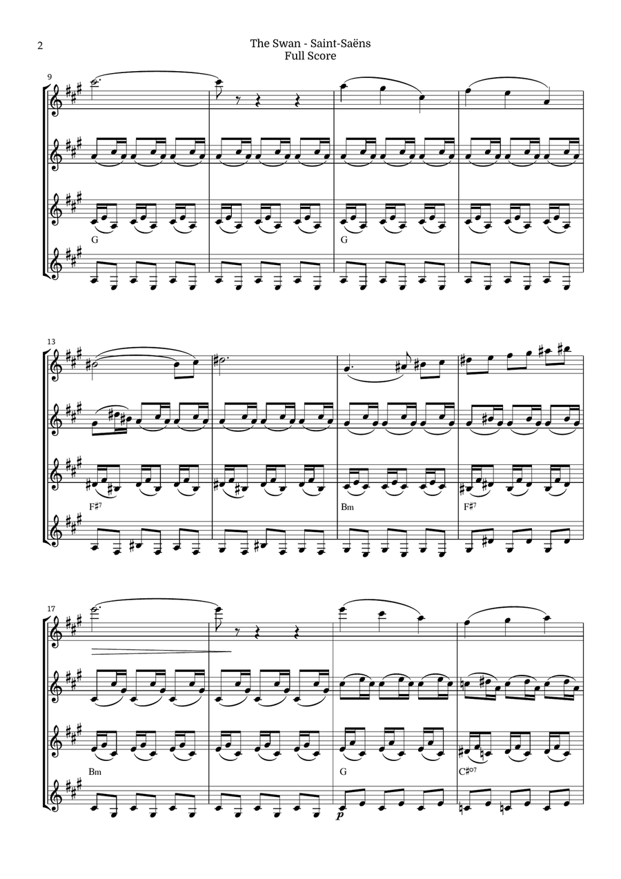 The Swan for Clarinet Quartet by Saint-Saens, Ratner 125 Clarinet Quartet scores gallery preview page 2