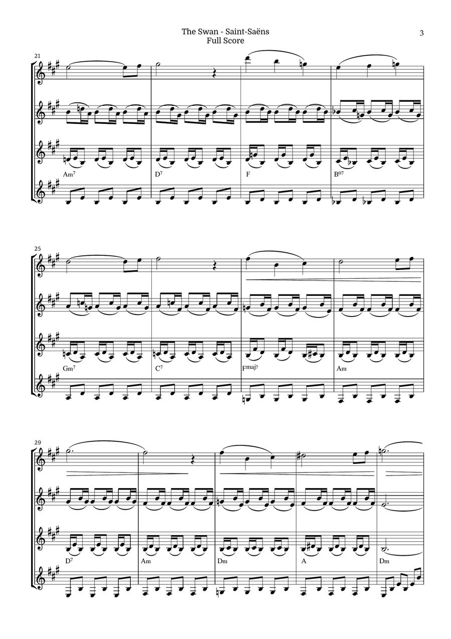The Swan for Clarinet Quartet by Saint-Saens, Ratner 125 Clarinet Quartet scores gallery preview page 3