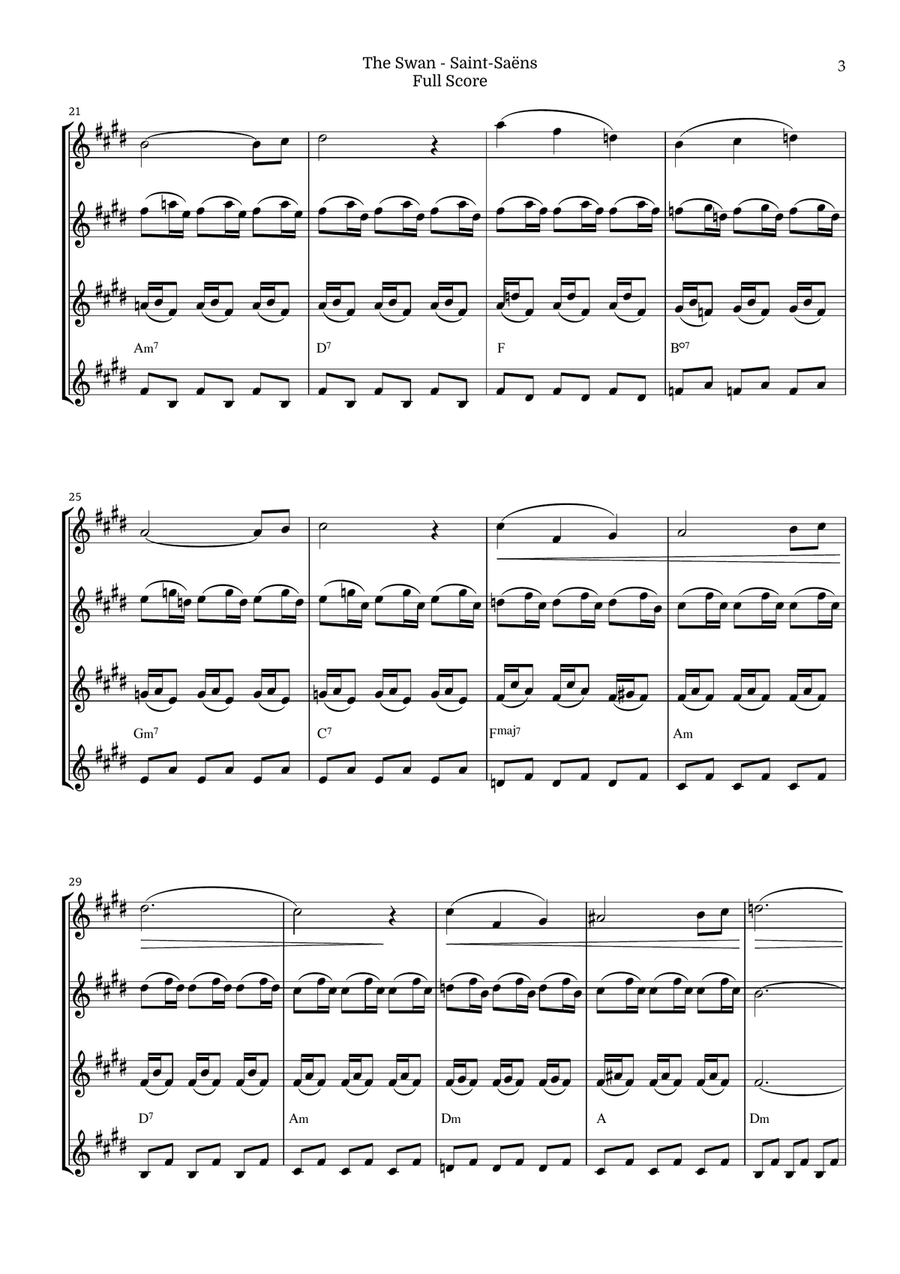 The Swan for Alto Saxophone Quartet by Saint-Saens, Ratner 125 Saxophone Quartet scores gallery preview page 3