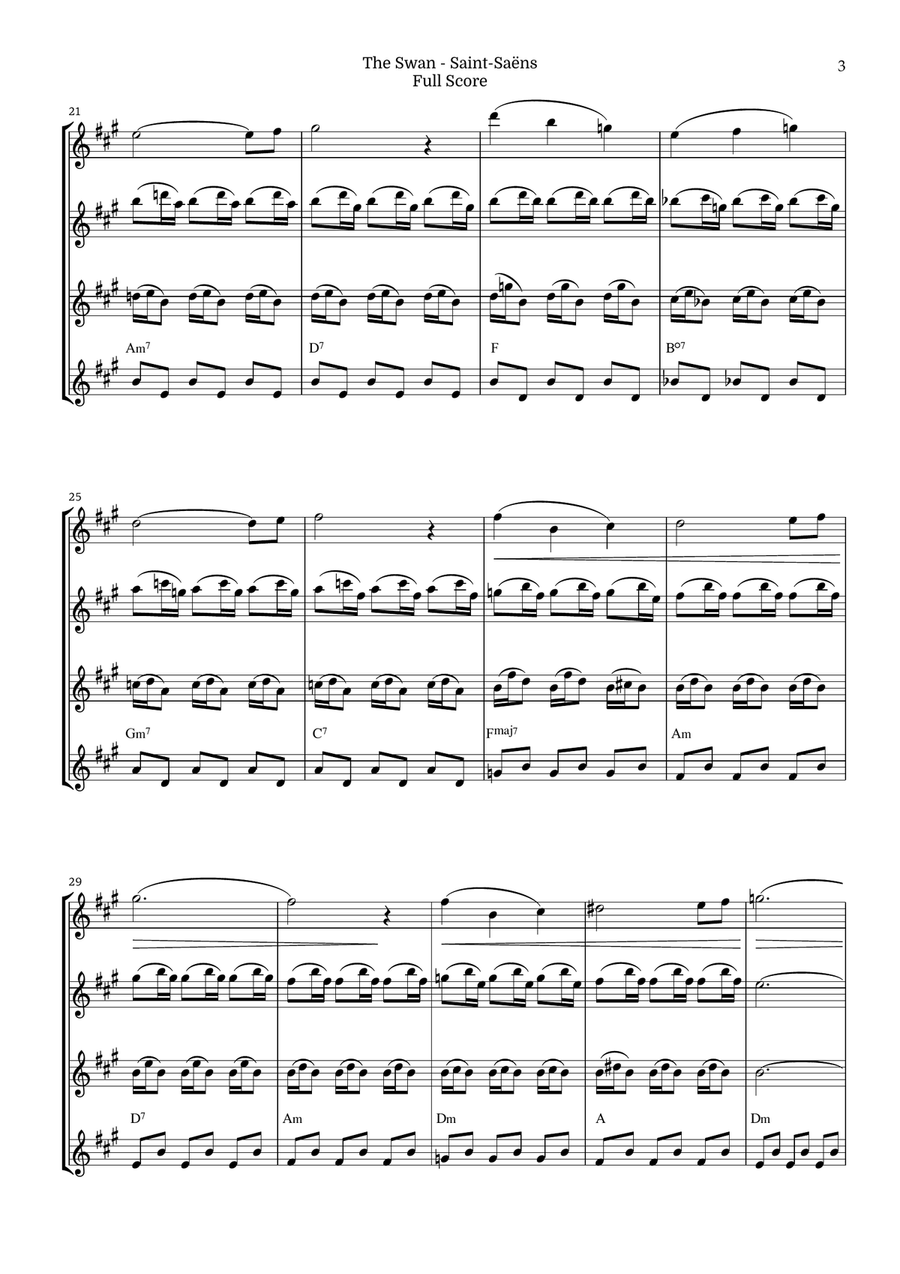 The Swan for Tenor Saxophone Quartet by Saint-Saens, Ratner 12 Saxophone Quartet scores gallery preview page 3