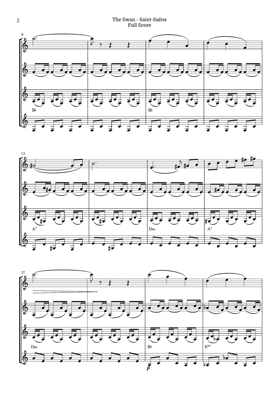 The Swan for Horn in F Quartet by Saint-Saens, Ratner 125 Brass Quartet scores gallery preview page 2