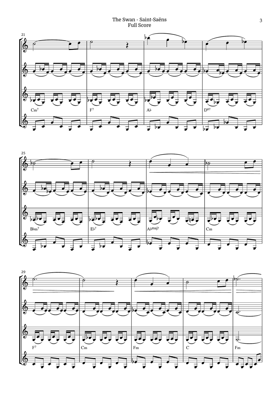 The Swan for Horn in F Quartet by Saint-Saens, Ratner 125 Brass Quartet scores gallery preview page 3