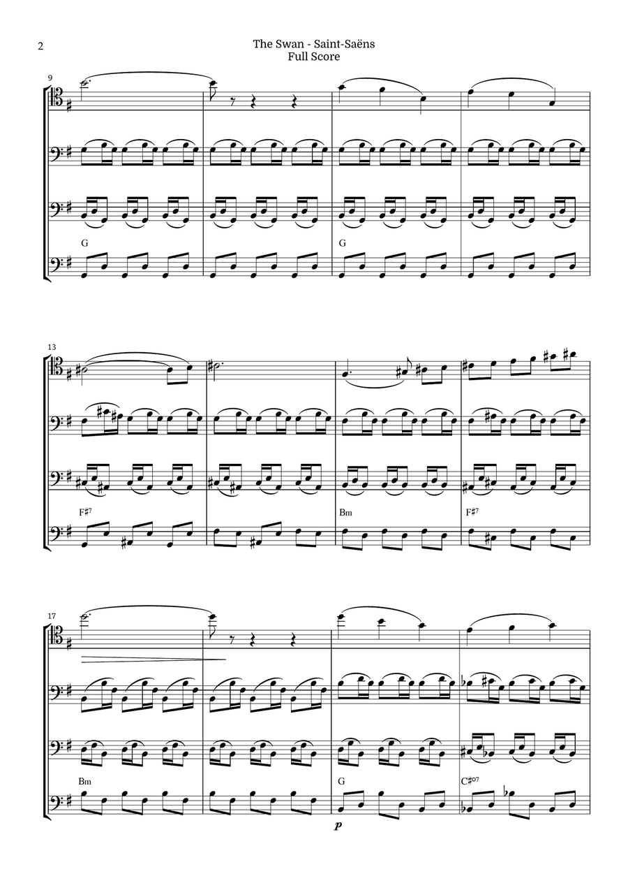 The Swan for Trombone Quartet by Saint-Saens, Ratner 125 Brass Quartet scores gallery preview page 2