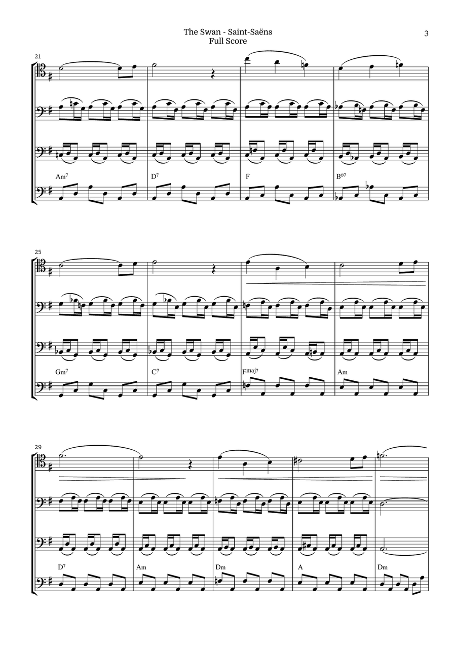 The Swan for Trombone Quartet by Saint-Saens, Ratner 125 Brass Quartet scores gallery preview page 3