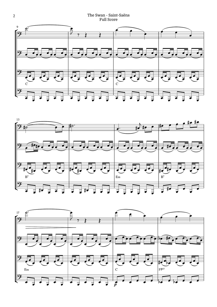 The Swan for Tuba Quartet by Saint-Saens, Ratner 125 Brass Quartet scores gallery preview page 2