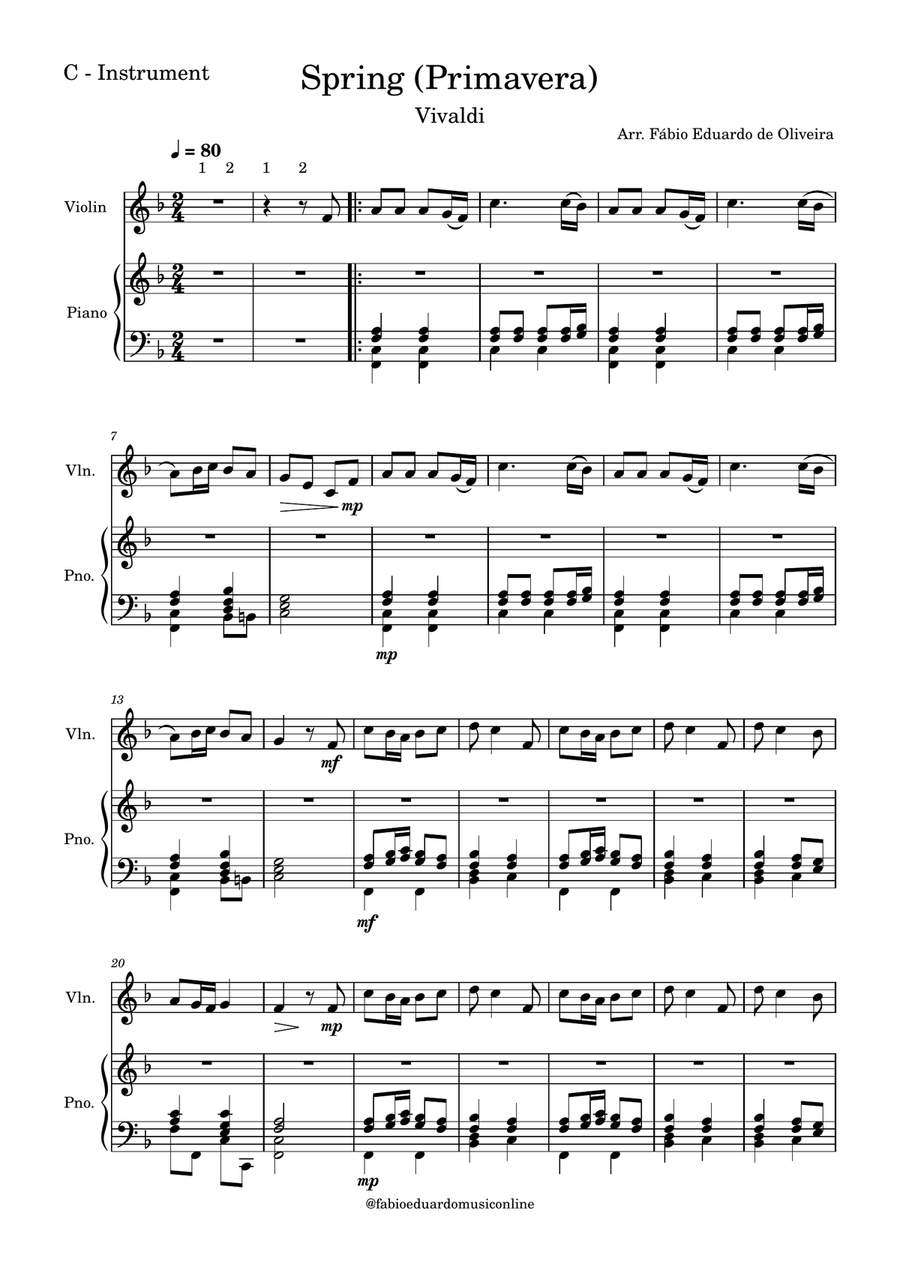 Spring/Primavera (The Four Seasons - Vivaldi) + FREE Playback + Pdf Solo and Piano Parts Piano Accompaniment scores gallery preview page 2