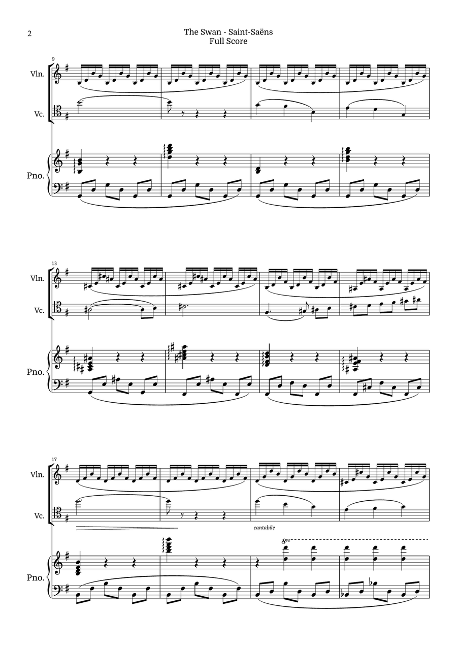 The Swan for Piano Trio by Saint-Saens, Ratner 125 Piano Trio scores gallery preview page 2