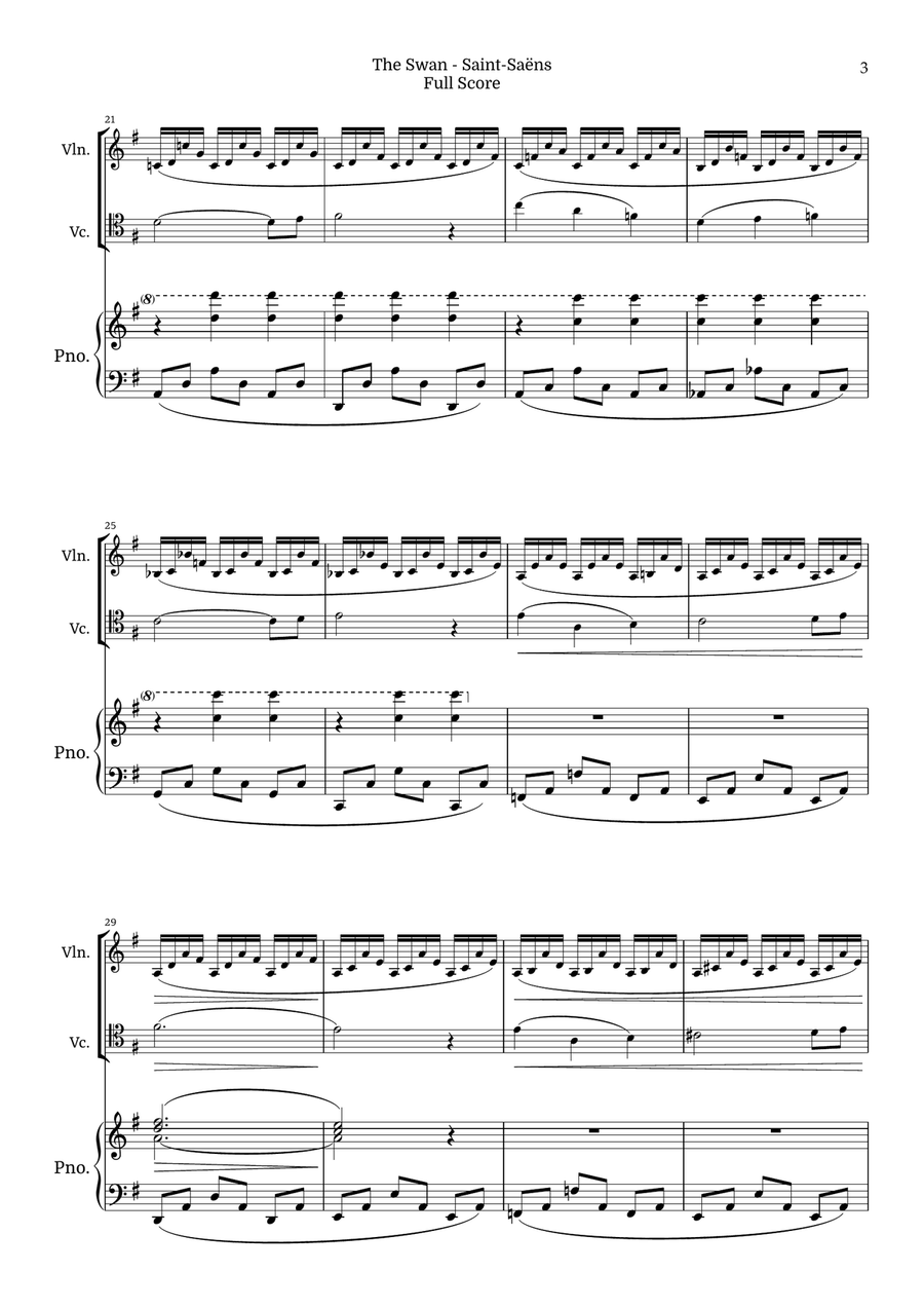 The Swan for Piano Trio by Saint-Saens, Ratner 125 Piano Trio scores gallery preview page 3