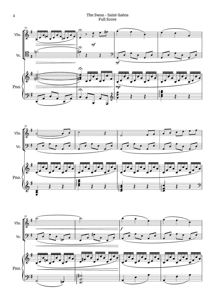 The Swan for Piano Trio by Saint-Saens, Ratner 125 Piano Trio scores gallery preview page 4