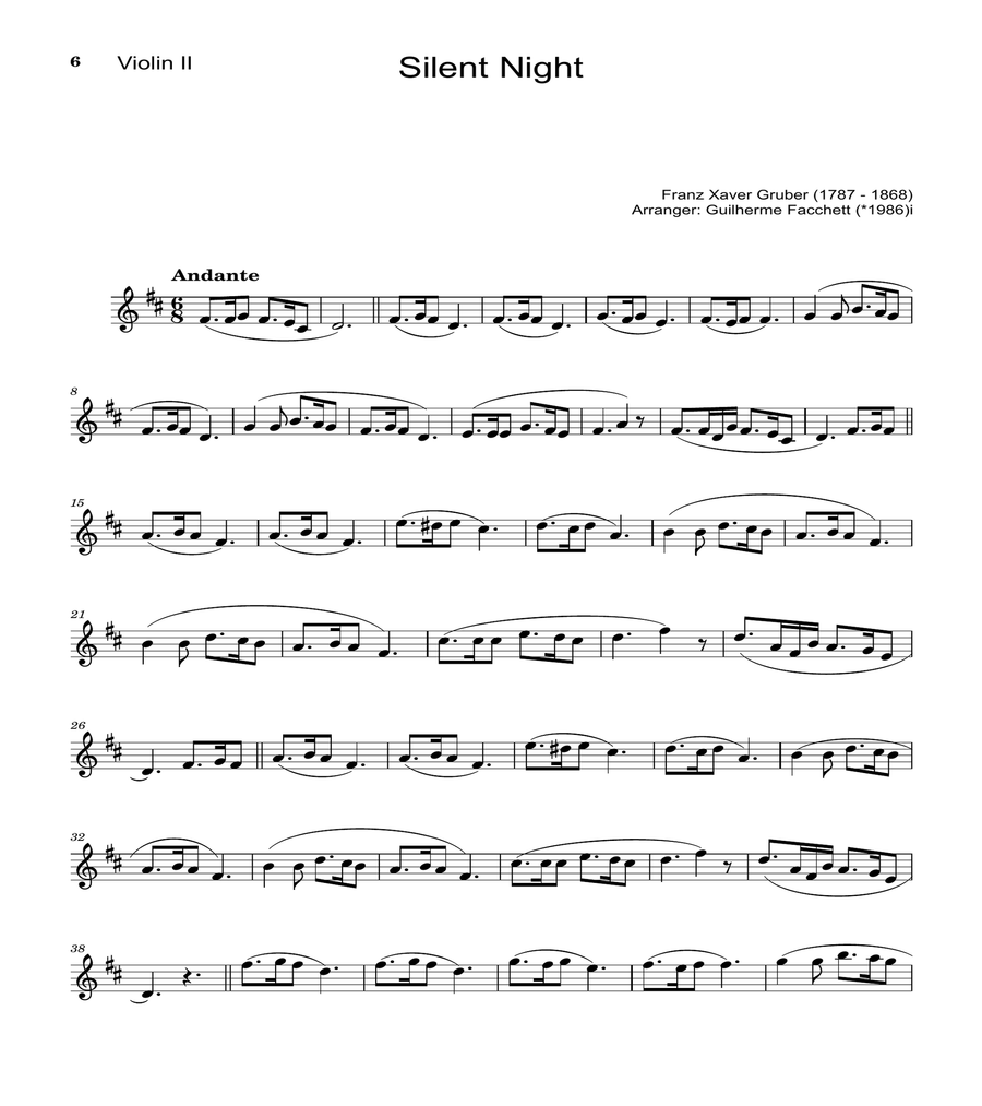 Silent Night - Arranged for Violin Duet. String Duet scores gallery preview page 6