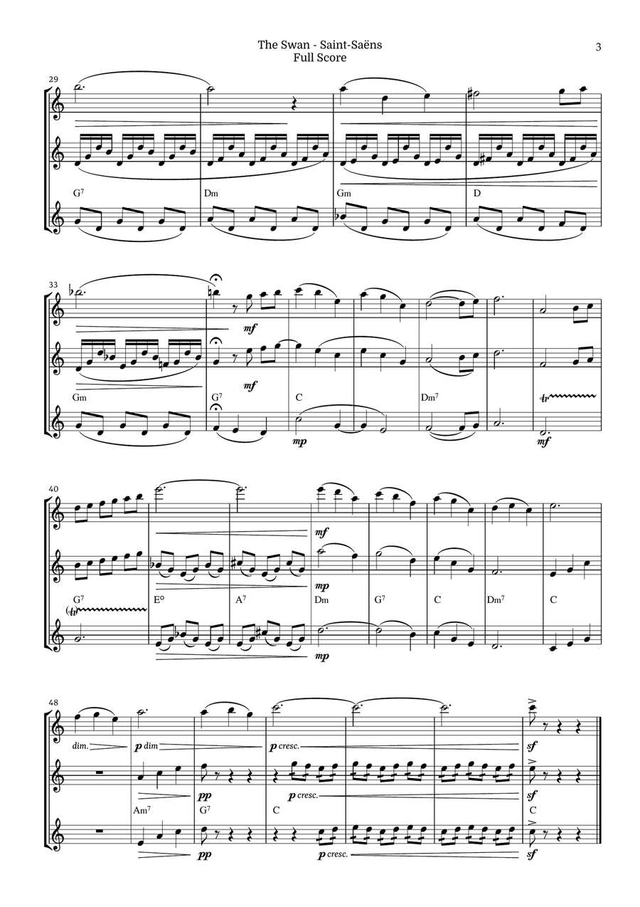 The Swan for Flute Trio by Saint-Saens, Ratner 125 Flute Trio scores gallery preview page 3