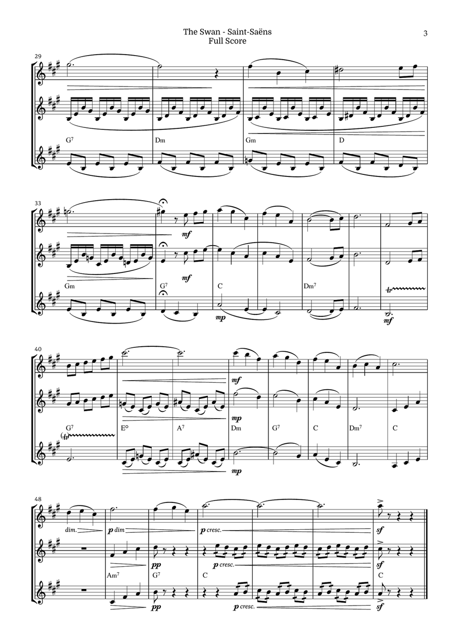 The Swan for Baritone Saxophone Trio by Saint-Saens, Ratner 125 Woodwind Trio scores gallery preview page 3