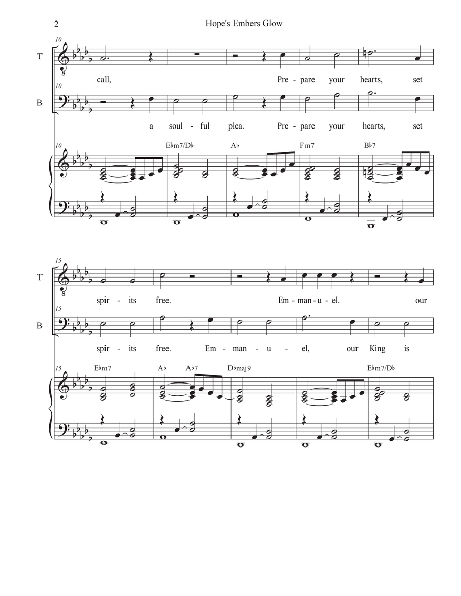 Hope's Embers Glow (2-part choir - (TB) TB scores gallery preview page 2