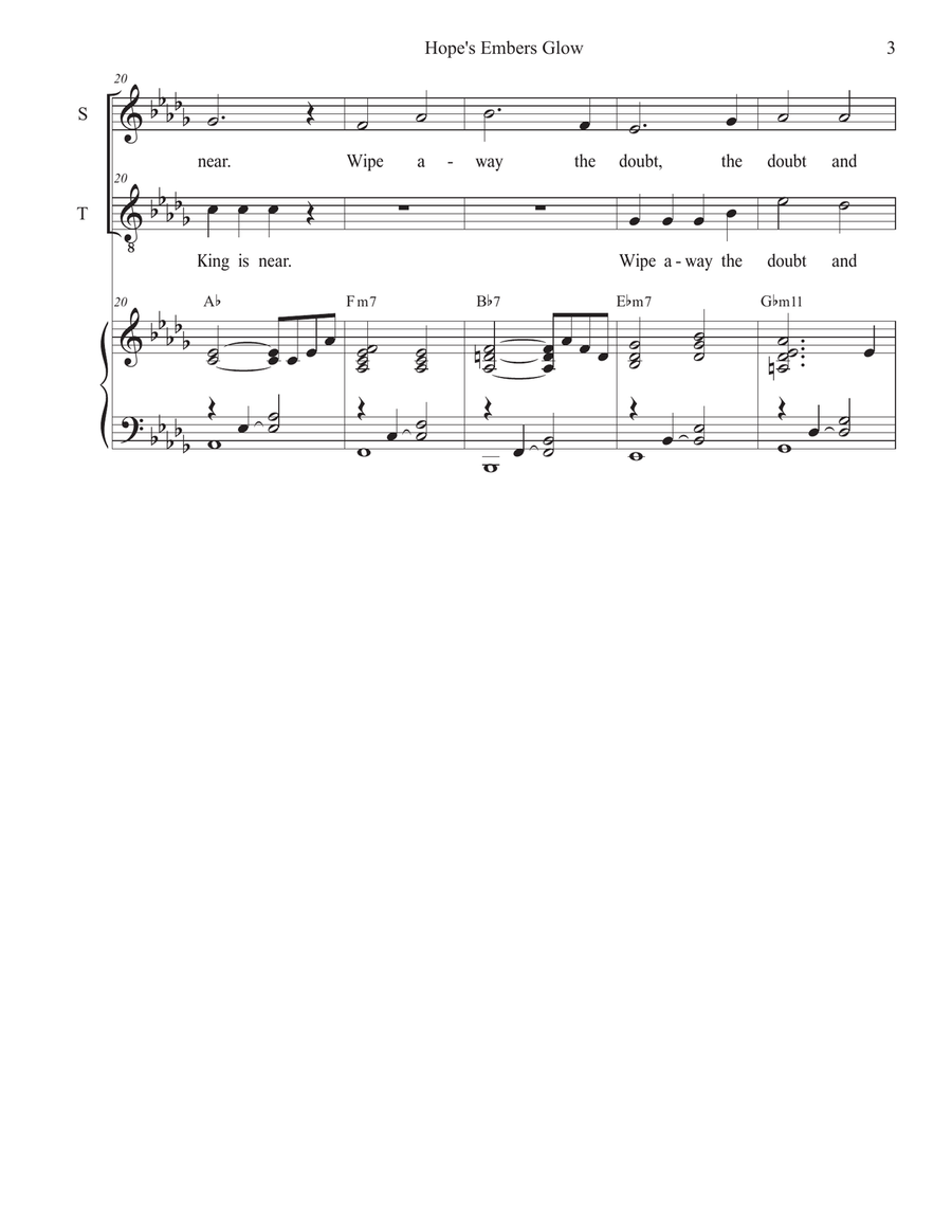 Hope's Embers Glow (2-part choir - (Soprano and Tenor) 2-Part scores gallery preview page 3
