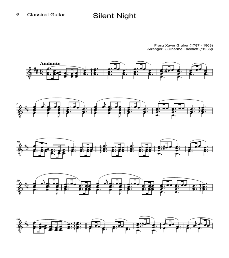 Silent Night – Arranged for Clarinet and Classical Guitar (Score and Parts) Chamber Music scores gallery preview page 6