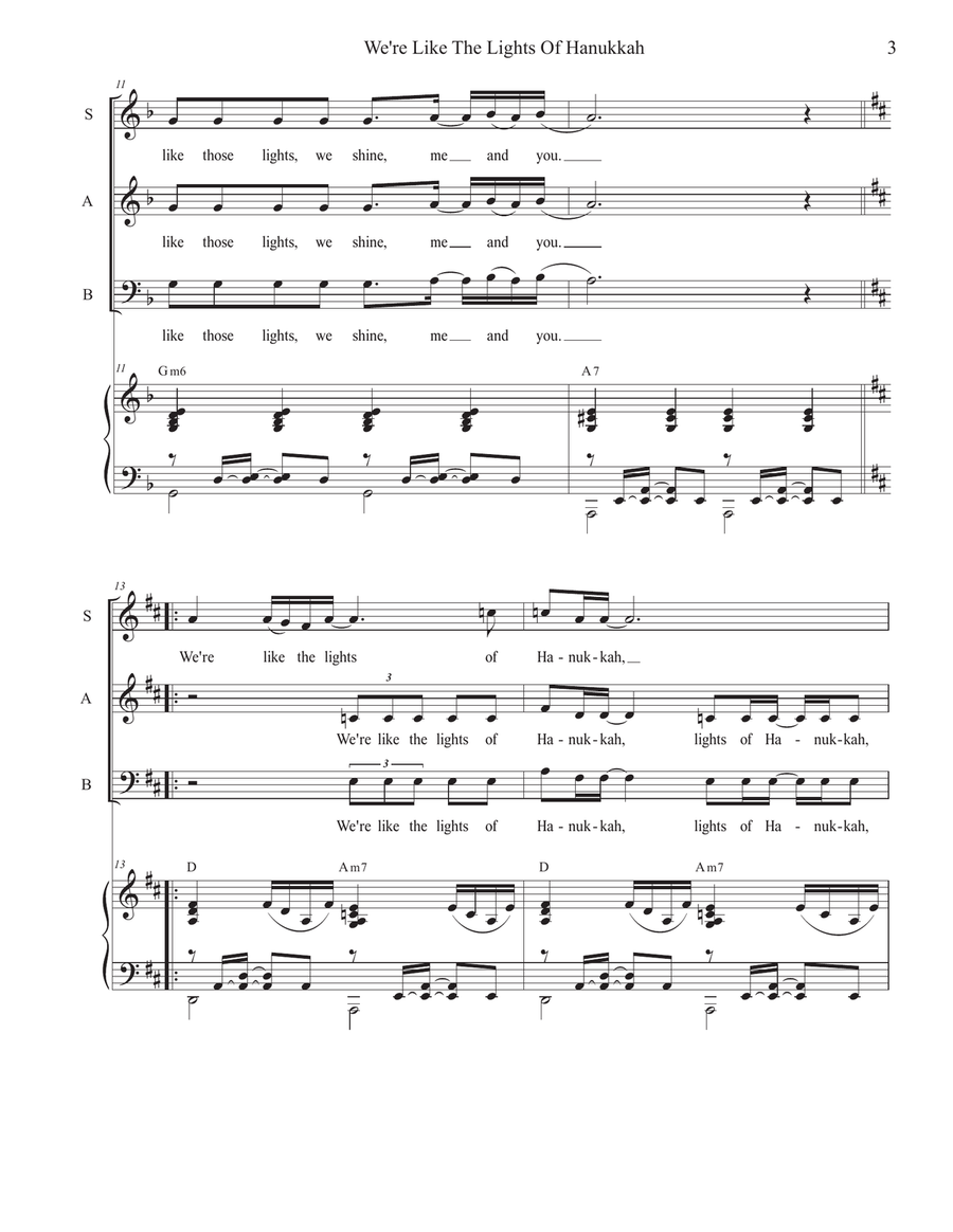 We're Like The Lights Of Hanukkah (SAB) 3-Part scores gallery preview page 3