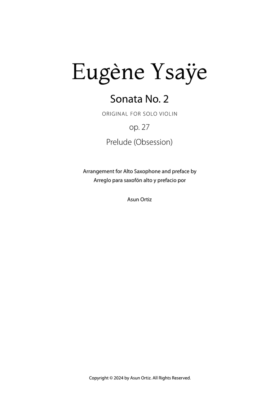 Prelude from Sonata No. 2 op. 27 for solo Violin (E. Ysaÿe) [Alto Saxophone Arrangement] Alto Saxophone scores gallery preview page 3