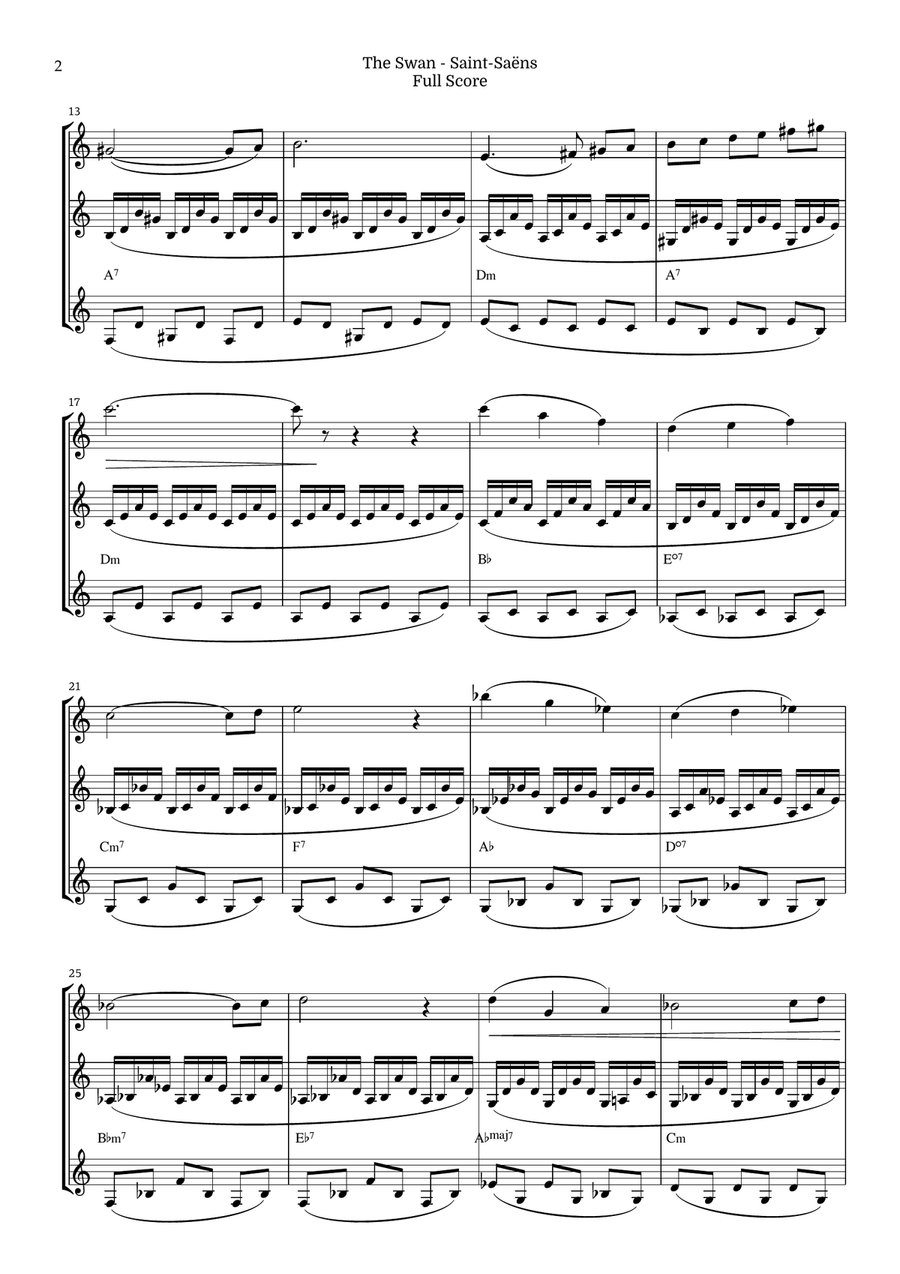 The Swan for Horn in F Trio by Saint-Saens, Ratner 125 Brass Trio scores gallery preview page 2