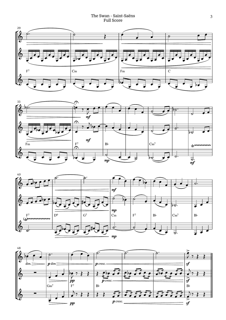 The Swan for Horn in F Trio by Saint-Saens, Ratner 125 Brass Trio scores gallery preview page 3